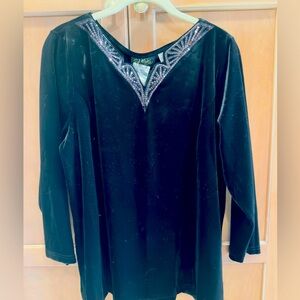 Bob Mackie Black Velvet Blouse with Embellished Neckline